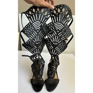 Schutz Brasiliana Gladiator Sandals Black Leather Laser Cut Removable Piece 8B